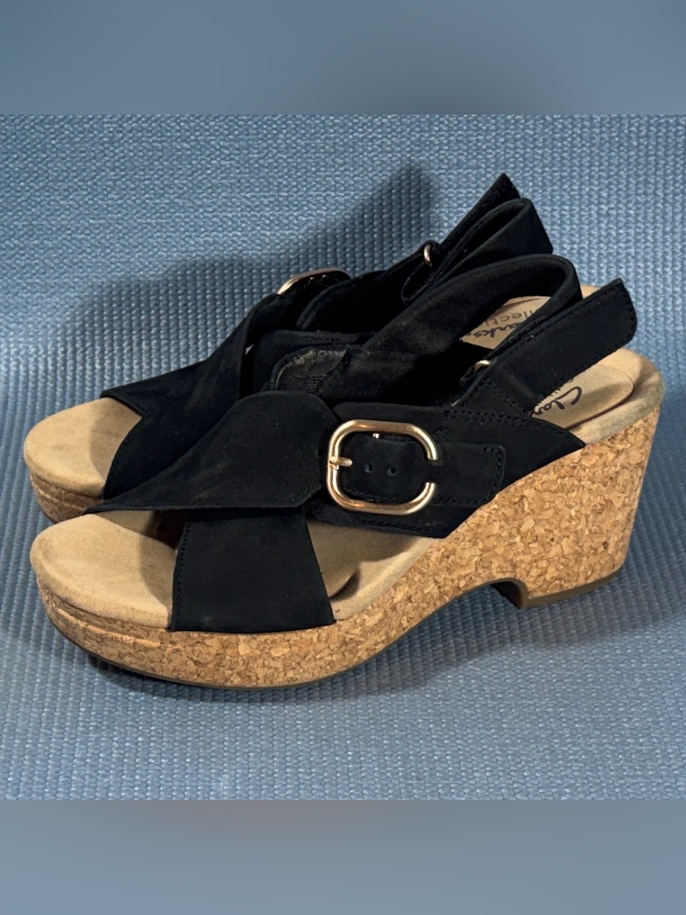 Clarks Giselle Dove Nubuck Black Sandals Women’s Size 8